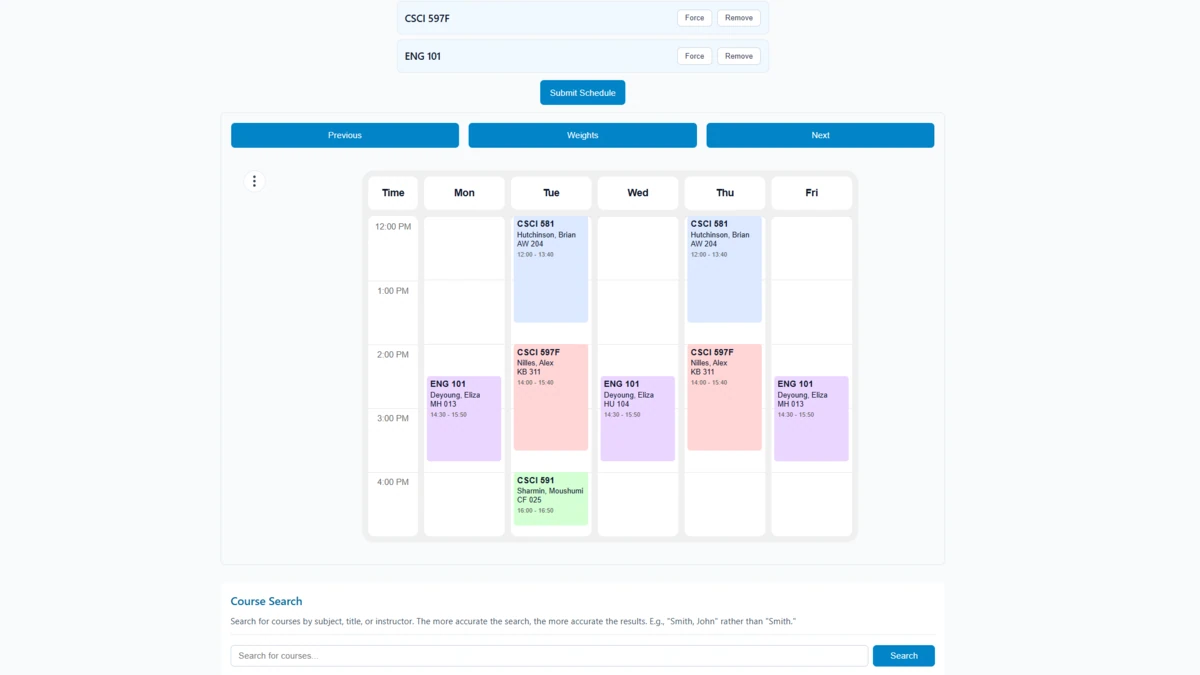 WWU Schedule Optimizer screenshot